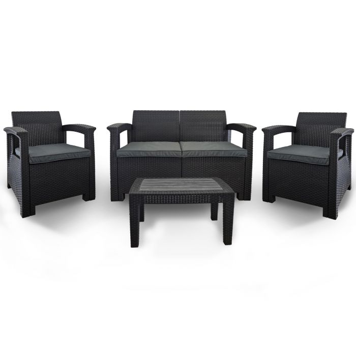 Zestaw Mebli Ogrodowych z technorattanu 4-osobowy Aura Antracyt