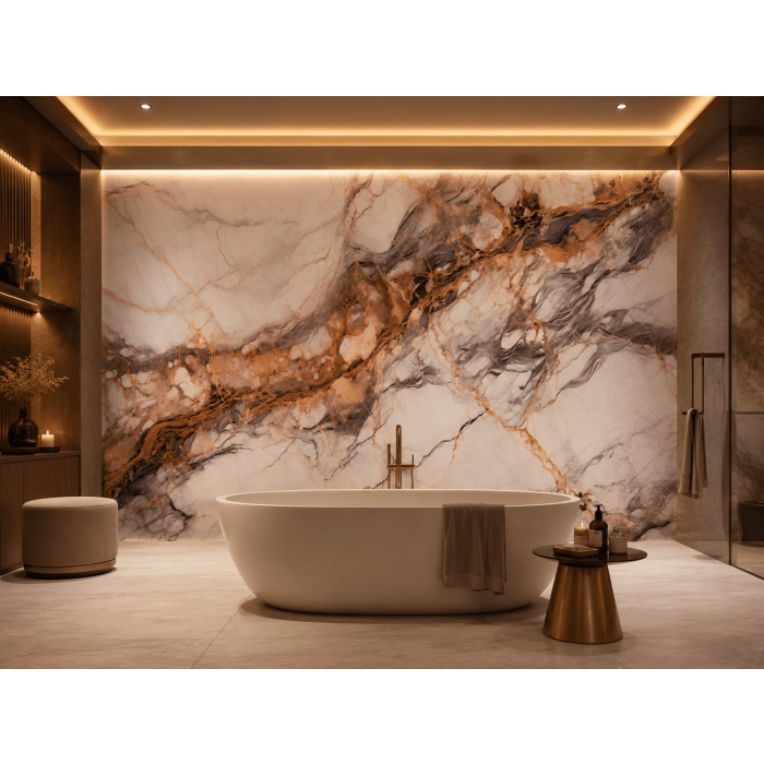 Wandpaneel XXL Breccia Kupfer Glänzend 120 x 280 cm 3 mm – 3er Satz (ABC)