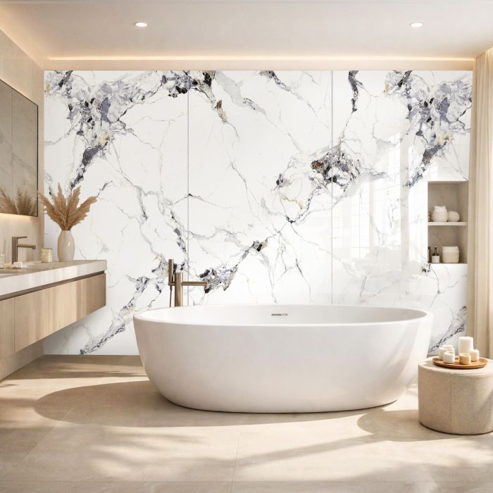 SPC Wandpaneel Marmor Carrara Weiss Glänzend 120 x 280 cm 4 mm (C)