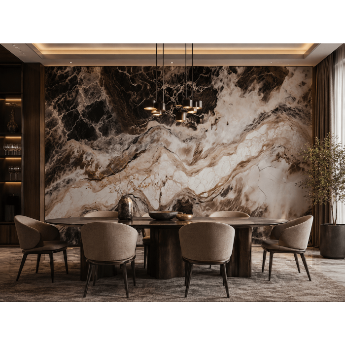 Wandpaneel XXL Emperador Schwarz Glänzend 120 x 280 cm 3 mm – 3er Satz (ABC)