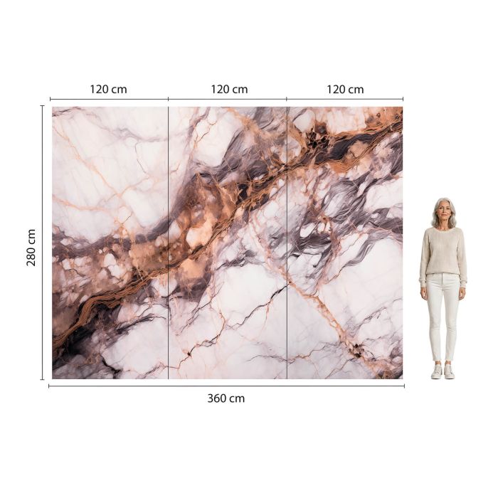 Wandpaneel XXL Breccia Kupfer Glänzend 120 x 280 cm 3 mm – 3er Satz (ABC)