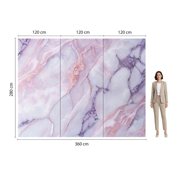 Wandpaneel XXL Statuario Rosa Glänzend 120 x 280 cm 3 mm – 3er Satz (ABC)