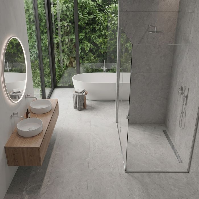 SPC-Vinylbodenpaneel Stein Limestone Grau Matt 45 × 90 cm 4 mm