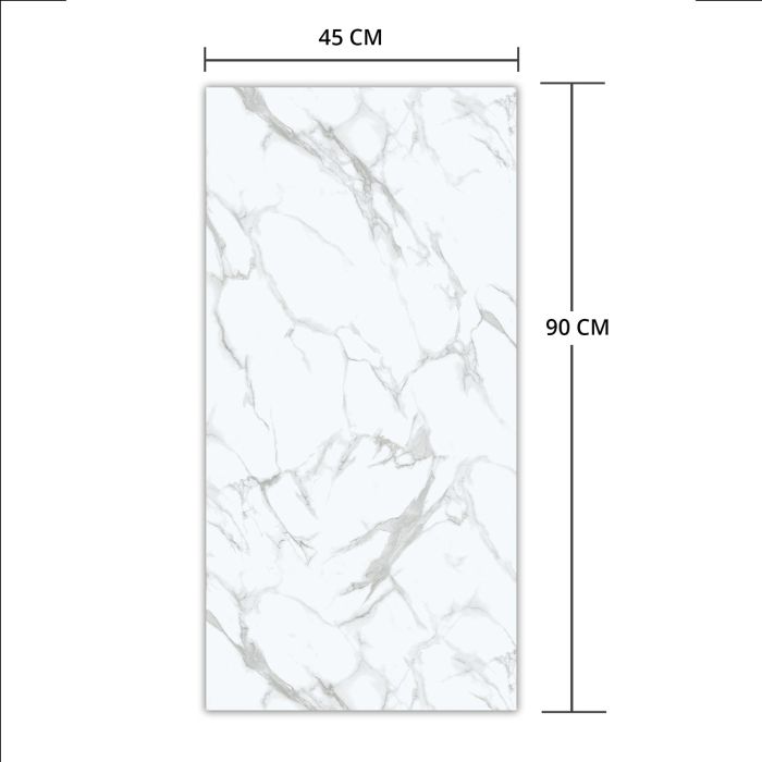 SPC-Vinylbodenpaneel Marmor Calacatta Weiß Glänzend 45 × 90 cm, 4 mm