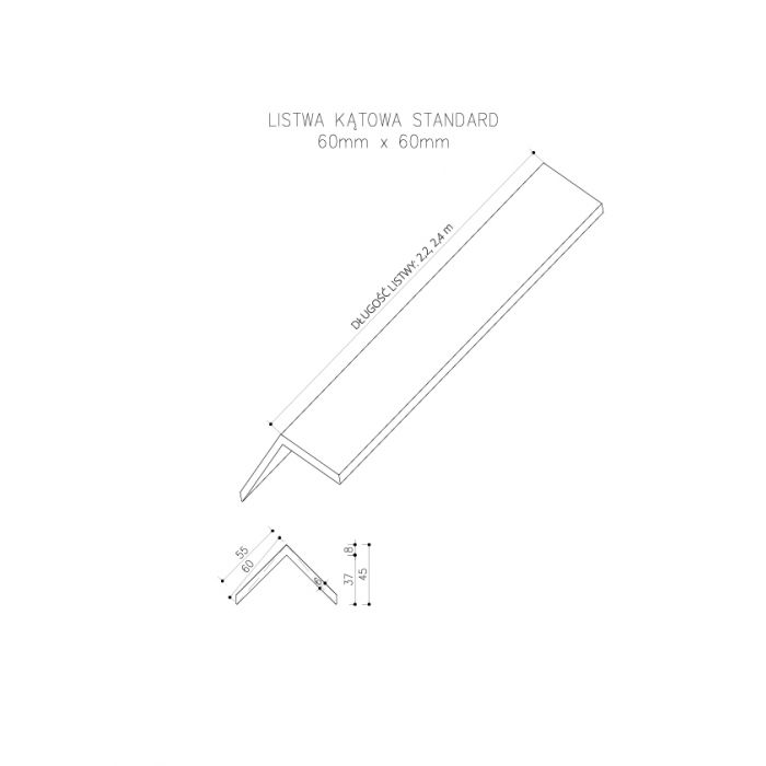 Listwa Kompozytowa Kątowa Standard/3D Szary - dł. 2,4m