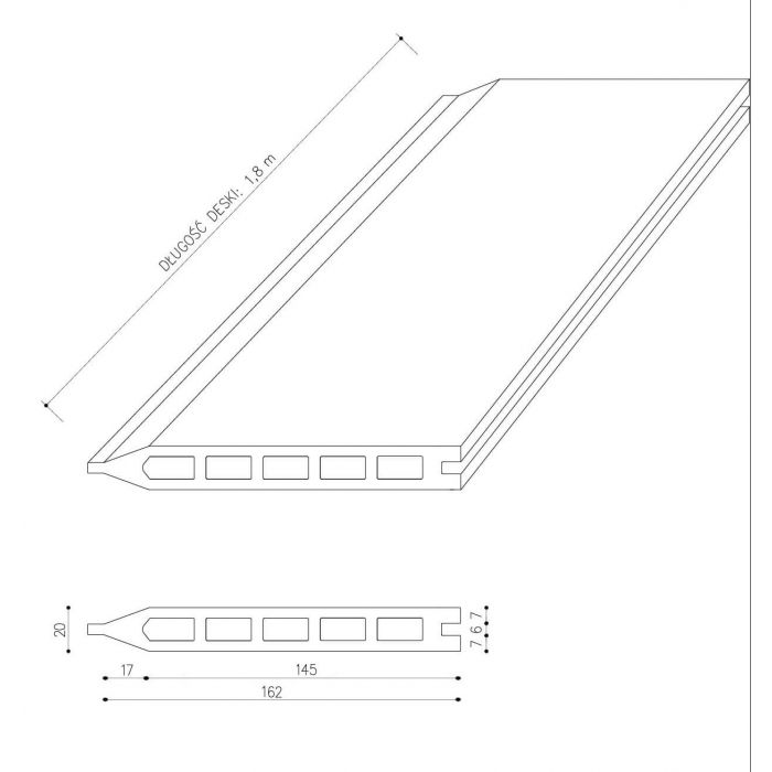 Deska Ogrodzeniowa Standard Szary 162 x 20 mm – dł. 1,8 m