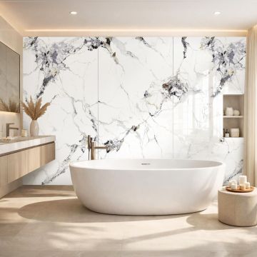 SPC Wandpaneel Marmor Carrara Weiss Glänzend 120 x 280 cm 4 mm (A)