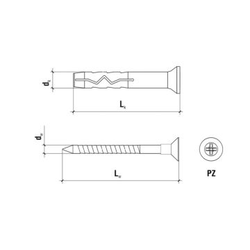 Nageldübel 6 x 80 mm + Senkkopfschraube PZ2 – 1 Stk.