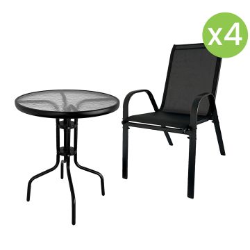 Garten-Set Terra Schwarz – 4 Stühle + Tisch