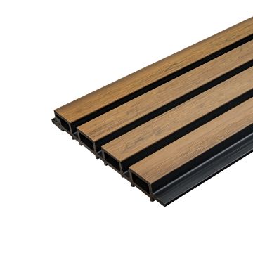 Premium WPC Fassadenlamellen Goldene Eiche / Schwarz - 2,9 m