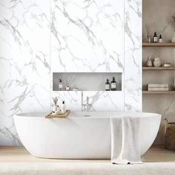 SPC Wandpaneel Marmor Calacatta Weiss Glänzend 120 x 280 cm 4 mm