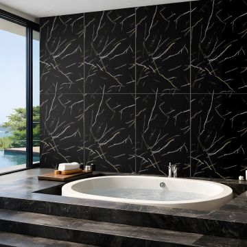 SPC Wandpaneel Marmor Marquina Schwarz Glänzend 60 x 120 cm 4 mm