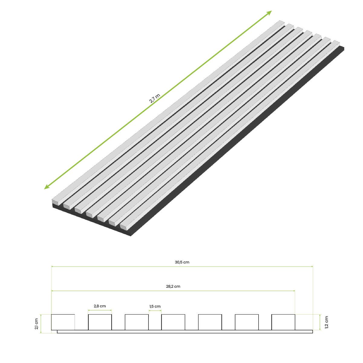 Lamele ścienne akustyczne na filcu Złoty Dąb 2,1 x 30,5 cm – dł. 2,7 m