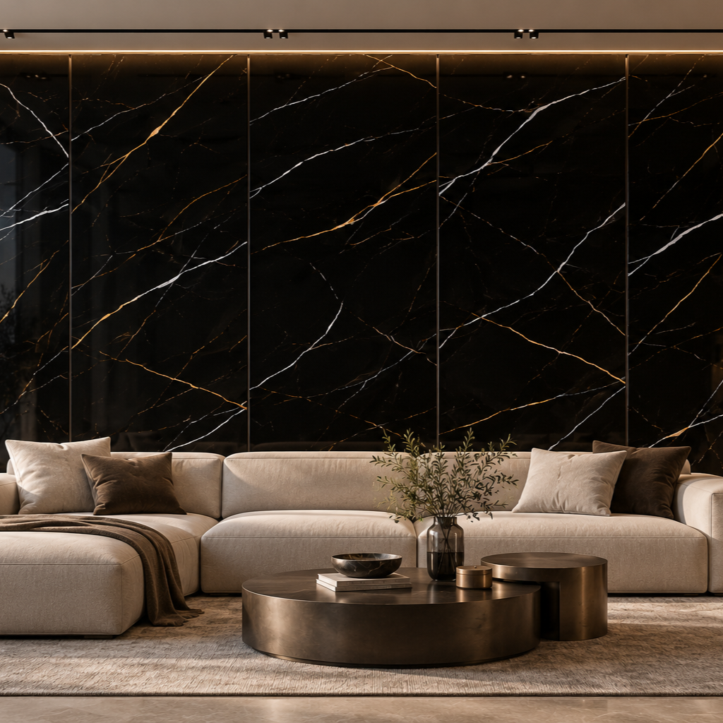 SPC WandpaneelMarmor Marquina Schwarz Glänzend 120 x 280 cm 4 mm