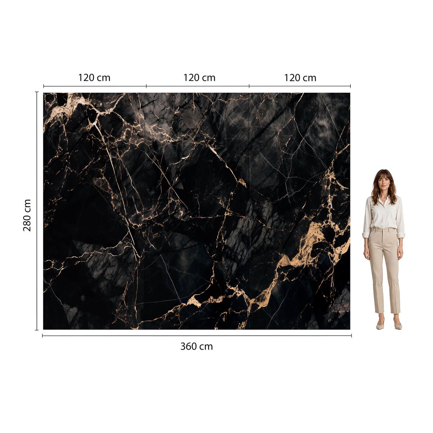 Wandpaneel XXL Portoro Schwarz Glänzend 120 x 280 cm 3 mm – 3er Satz (ABC)