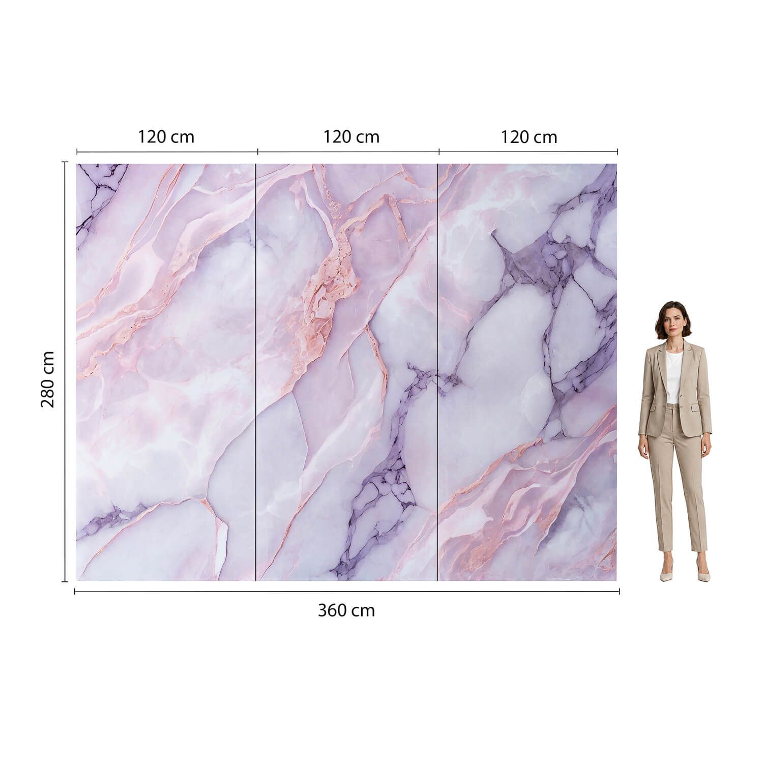 Wandpaneel XXL Statuario Rosa Glänzend 120 x 280 cm 3 mm – 3er Satz (ABC)