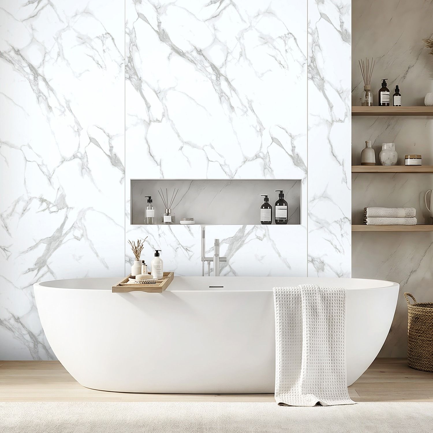 SPC Wandpaneel Marmor Calacatta Weiss Glänzend 120 x 280 cm 4 mm SPC Wandpaneel Marmor Calacatta Weiss Glänzend 120 x 280 cm 4 mm