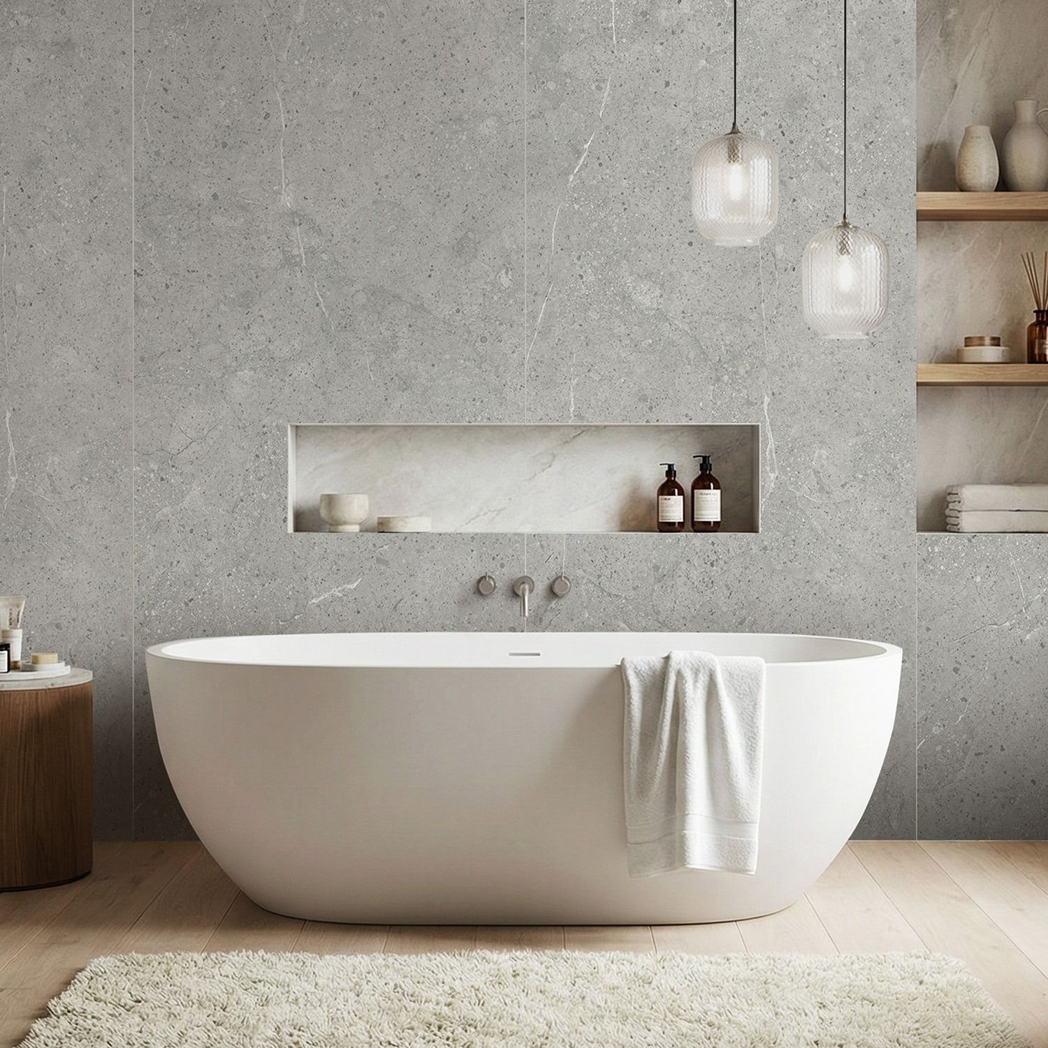 SPC Wandpaneel Stein Limestone Grau Matt 120 x 280 cm 4 mm SPC Wandpaneel Stein Limestone Grau Matt 120 x 280 cm 4 mm