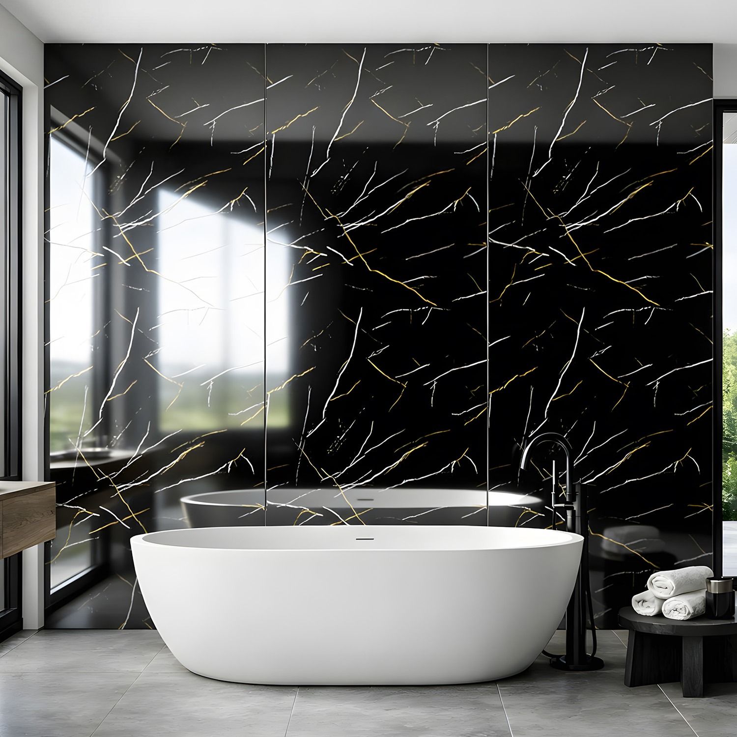 SPC WandpaneelMarmor Marquina Schwarz Glänzend 120 x 280 cm 4 mm SPC WandpaneelMarmor Marquina Schwarz Glänzend 120 x 280 cm 4 mm