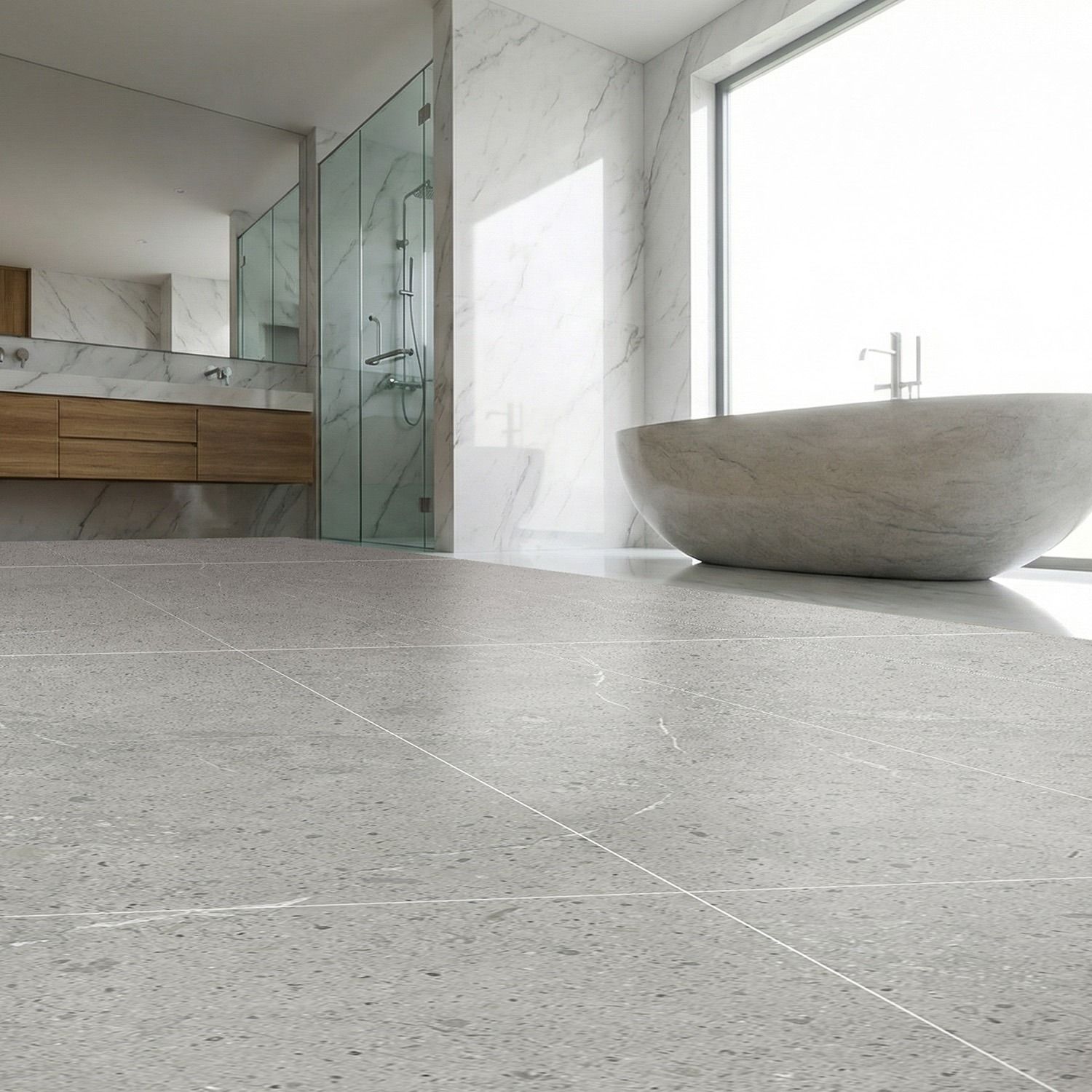 SPC-Vinylbodenpaneel Stein Limestone Grau Matt 45 × 90 cm 4 mm