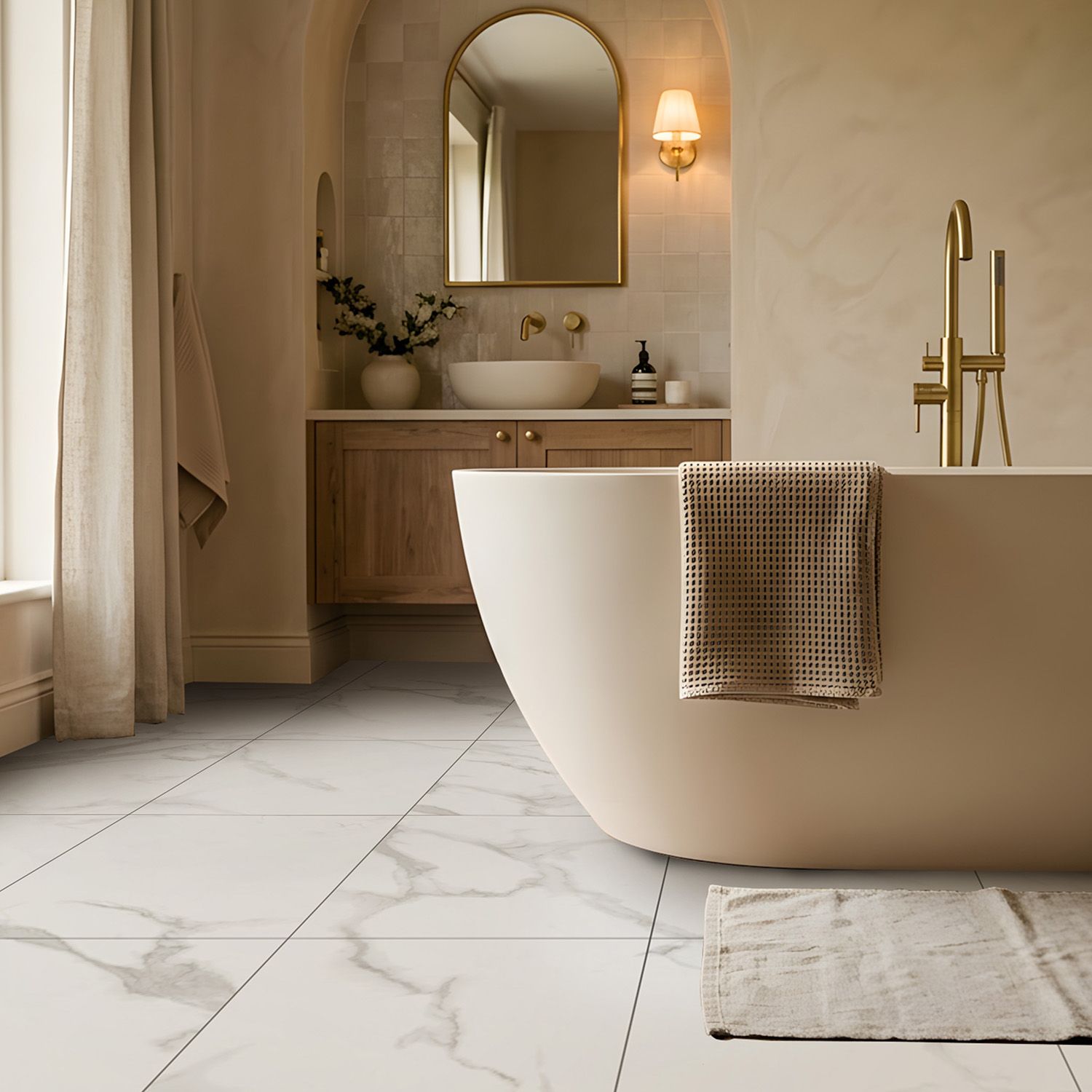 SPC-Vinylbodenpaneel Marmor Calacatta Weiß Glänzend 45 × 90 cm, 4 mm