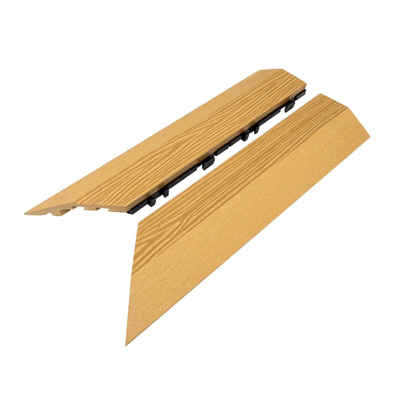 WPC Terrassenfliese 3D Linke Ecke Honig Teak WPC Terrassenfliese 3D Linke Ecke Honig Teak