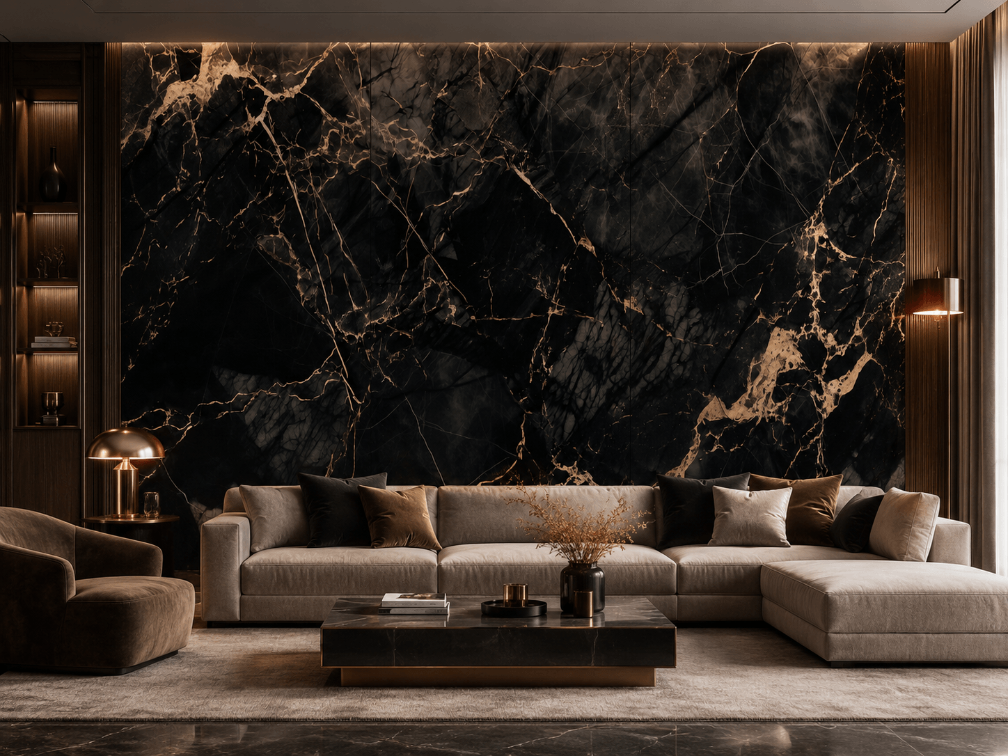 Wandpaneel XXL Portoro Schwarz Glänzend 120 x 280 cm 3 mm – 3er Satz (ABC)