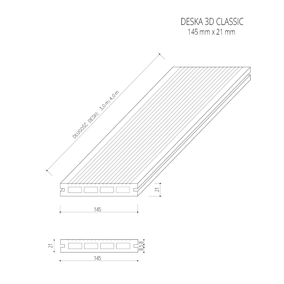 Deska Tarasowa Kompozytowa 3D Classic Ciepły Szary – dł. 3 m