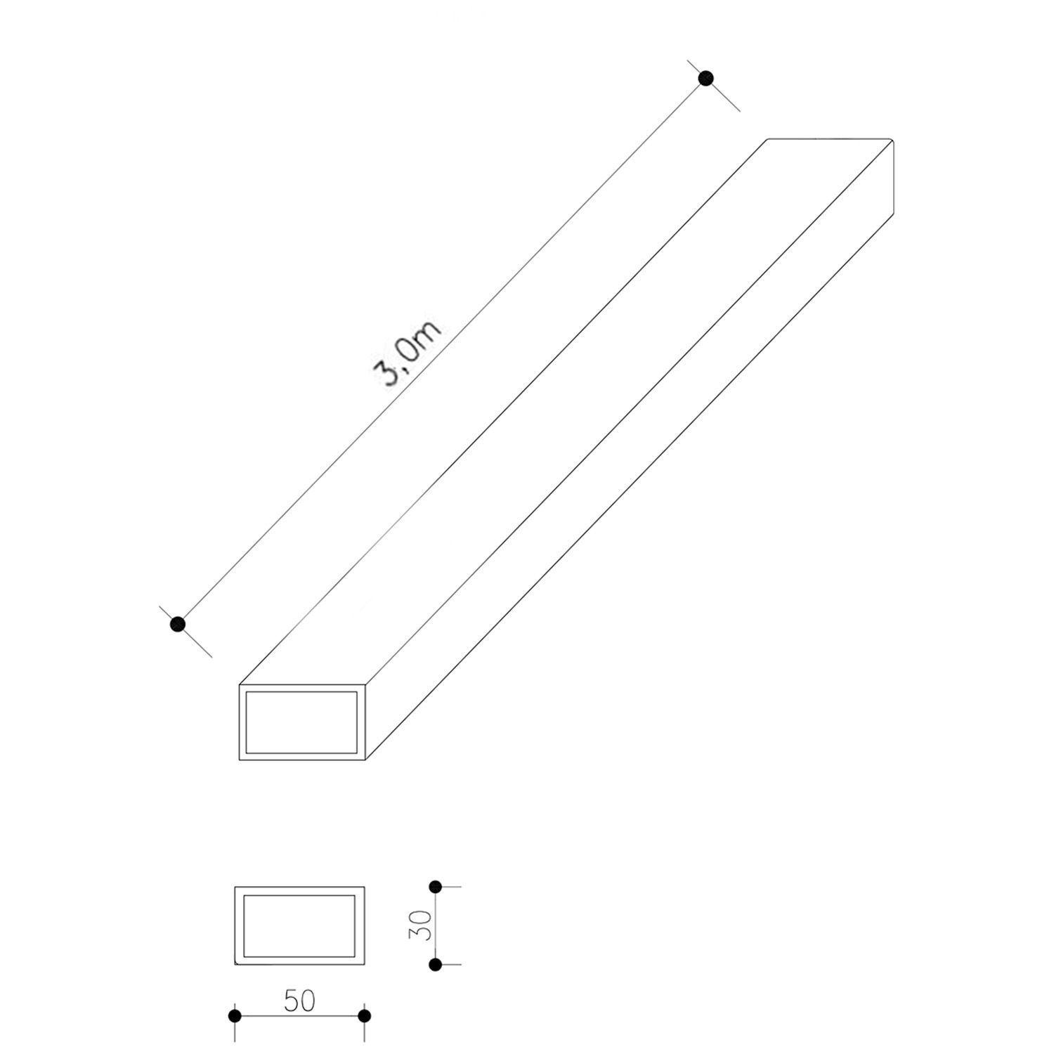 Aluminium Unterkonstruktion 50 x 30 mm – 3 m Aluminium Unterkonstruktion 50 x 30 mm – 3 m