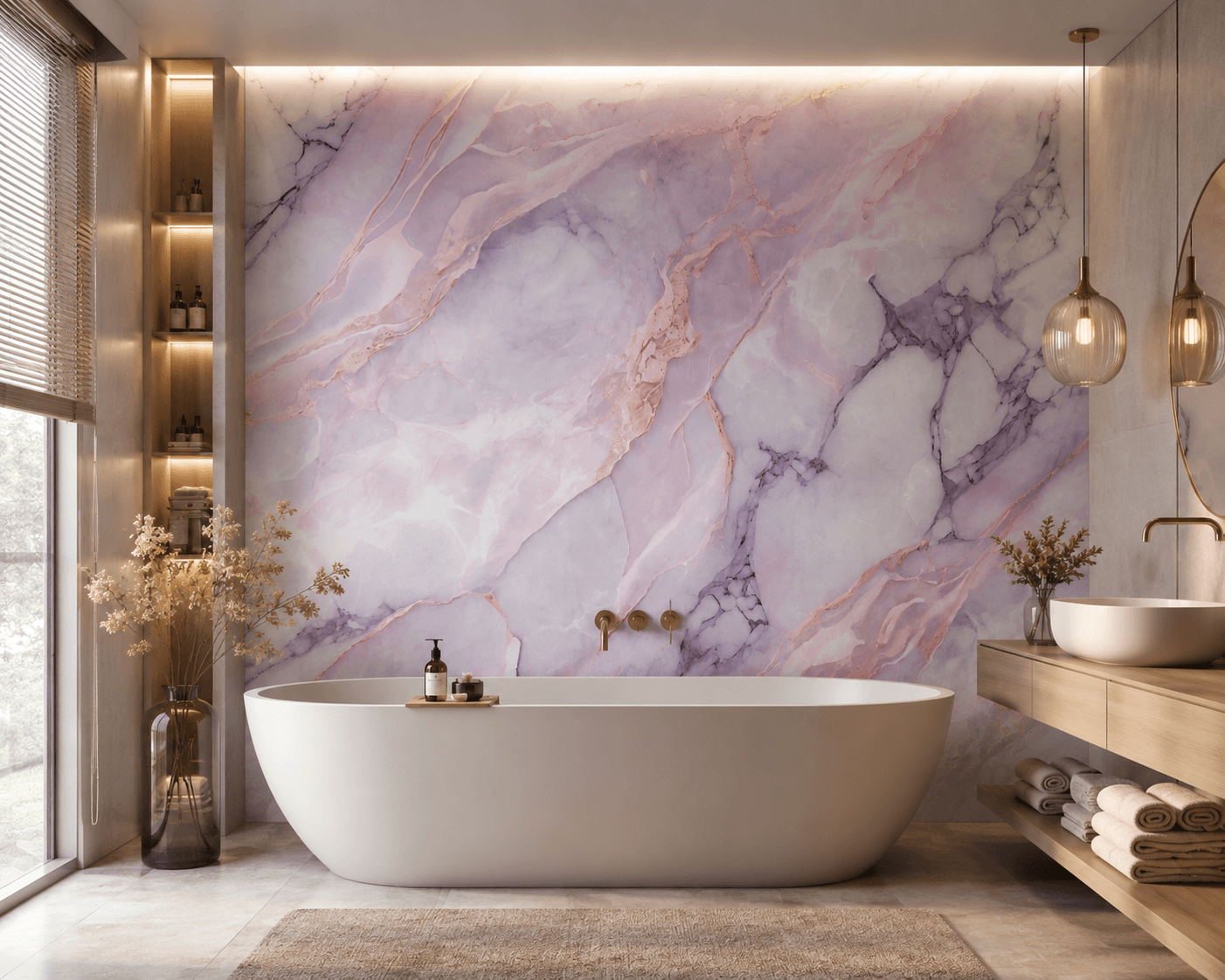 Wandpaneel XXL Statuario Rosa Glänzend 120 x 280 cm 3 mm – 3er Satz (ABC)