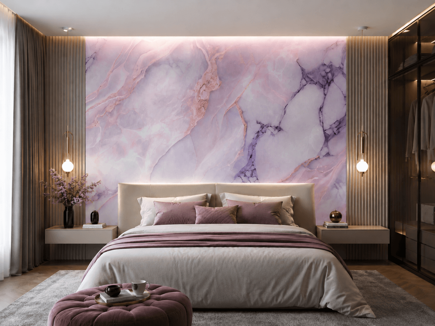 Wandpaneel XXL Statuario Rosa Glänzend 120 x 280 cm 3 mm – 3er Satz (ABC)
