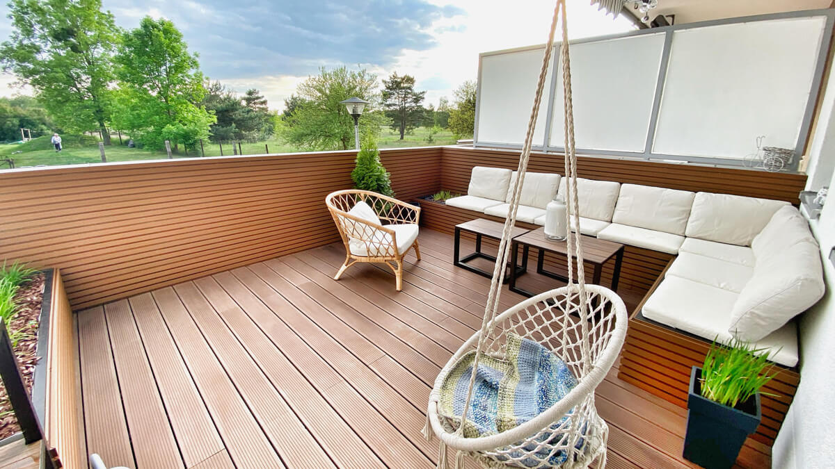 Terrassenverkleidung – WPC Fassadenlamellen Premium Teak