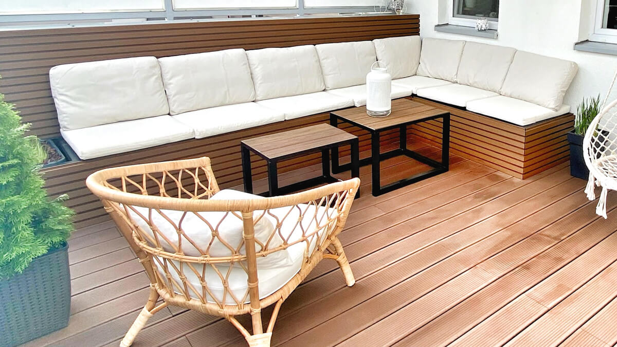 Terrassenverkleidung – WPC Fassadenlamellen Premium Teak