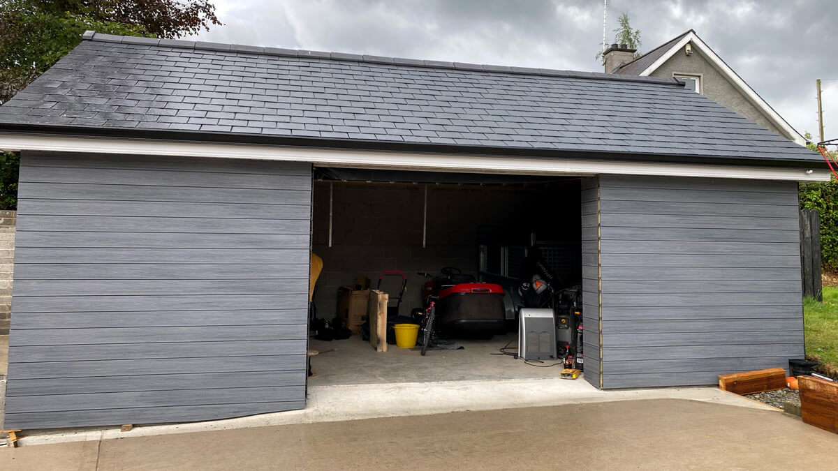 Konstruktion der Garage - WPC Fassaden Premium Gray