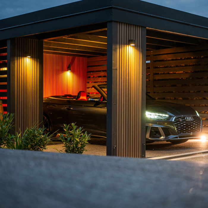 Elegante Carport-Verkleidung – WPC Fassadenlamellen Premium Antike Eiche
